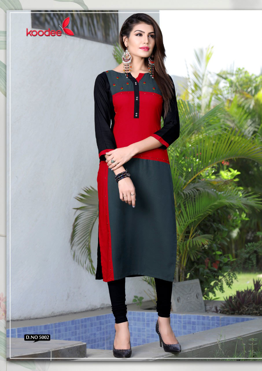 Pahal Vol-1 Koodee Rayon Handwork Straight Long Kurti Pahal Vol-1 Koodee Rayon Handwork Straight Long Kurti